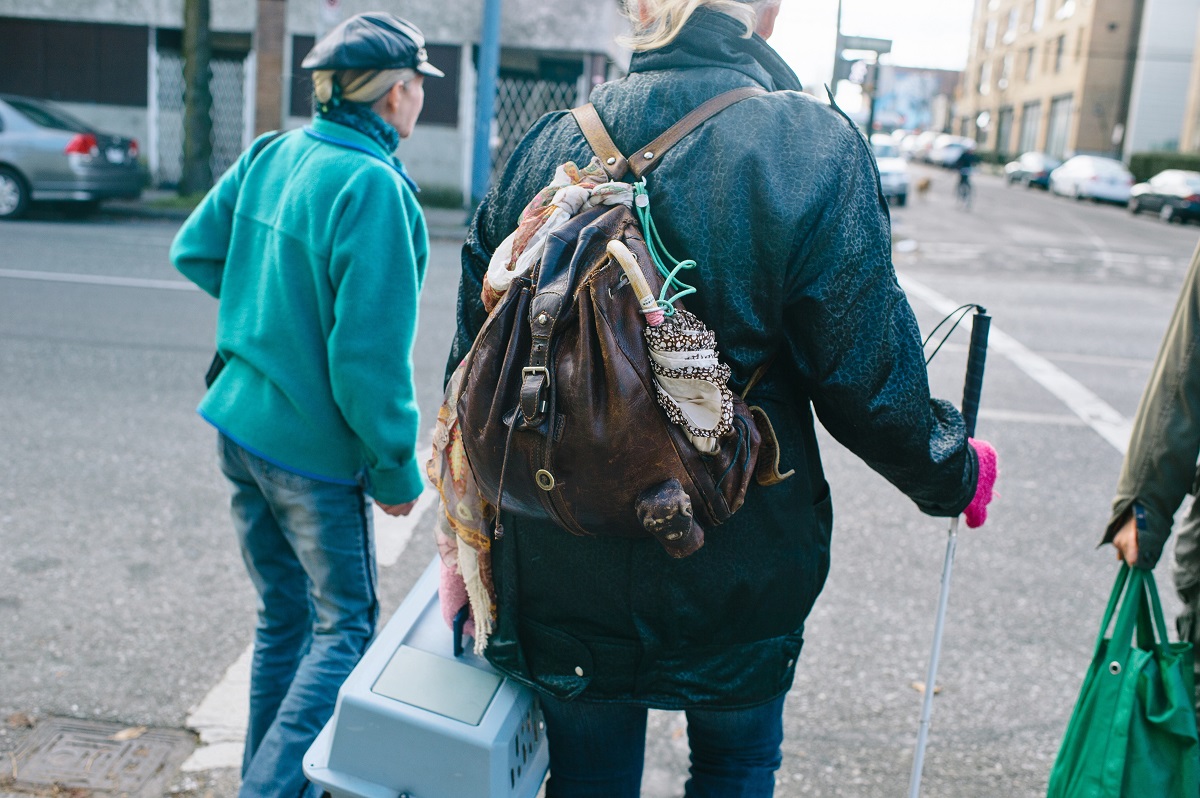 Seniors crossing street in Vancouver