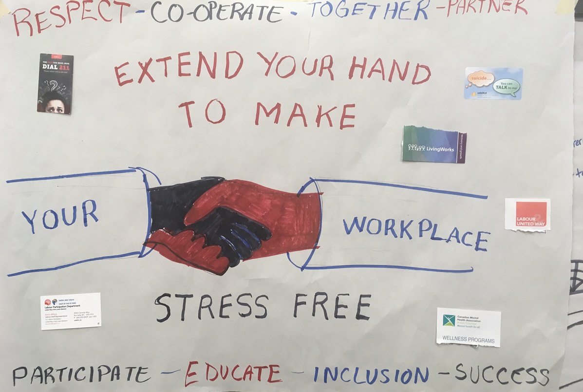 A poster of people shaking hands.