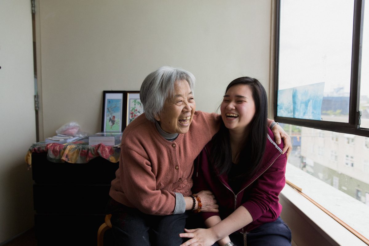 senior with volunteer